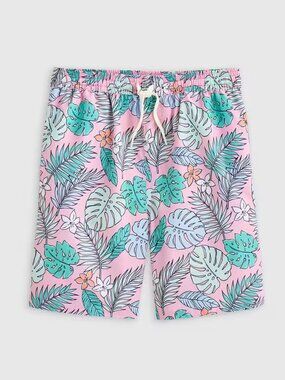 Quince Kids Size 12 (XL) Pink Tropical Leaf & Floral Swim Trunks for Kids